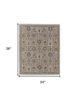 HomeRoots 4' Hand-Knotted Wool Oriental Area Rug in Tan, Brown, and Gray with Elegant Fringe Detail 2' X 3' 566800