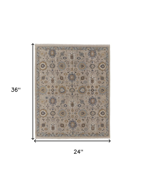 HomeRoots 4' Hand-Knotted Wool Oriental Area Rug in Tan, Brown, and Gray with Elegant Fringe Detail 2' X 3' 566800