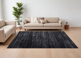 Homeroots 7' X 10' Black And Gray Power Loom Area Rug Black Polyester 566812