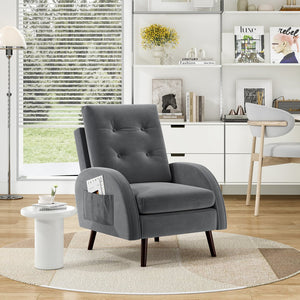 English Elm Upholstered Velvet Accent Chair and Ottoman with Storage, Tufted Design, 6-Level Adjustable Backrest Dark Gray T3623P411376