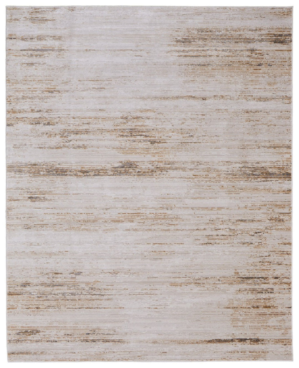 HomeRoots 5' Ivory and Tan Abstract Area Rug - Modern Power Loom Design for Stylish Living Spaces 5' X 8' 566840