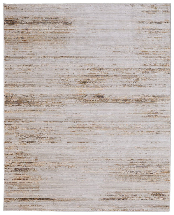 HomeRoots 5' Ivory and Tan Abstract Area Rug - Modern Power Loom Design for Stylish Living Spaces 9' X 13' 566843