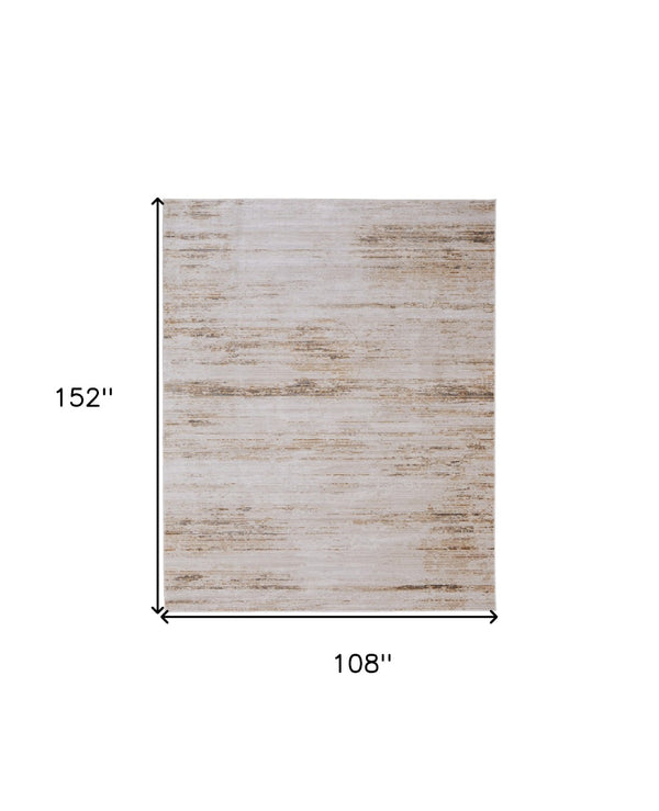 HomeRoots 5' Ivory and Tan Abstract Area Rug - Modern Power Loom Design for Stylish Living Spaces 9' X 13' 566843