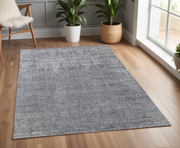 HomeRoots 3' Gray and Silver Abstract Hand-Woven Area Rug - Contemporary Elegance for Your Living Space 4' X 6' 566884