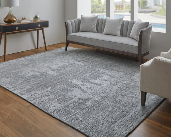 HomeRoots 3' Gray and Silver Abstract Hand-Woven Area Rug - Contemporary Elegance for Your Living Space 9' X 12' 566887