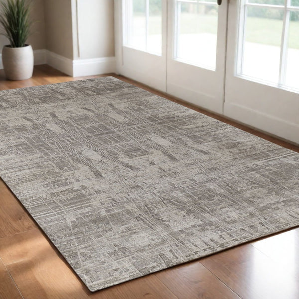 HomeRoots 3' Gray and Silver Abstract Hand-Woven Area Rug - Contemporary Elegance for Your Living Space 3' X 5' 566891