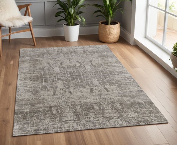 HomeRoots 3' Gray and Silver Abstract Hand-Woven Area Rug - Contemporary Elegance for Your Living Space 4' X 6' 566892