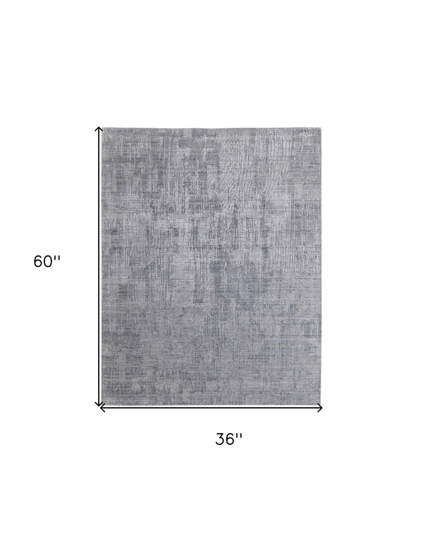 HomeRoots 3' Light Blue and Silver Abstract Area Rug - Hand-Woven Artistry for Modern Home Elegance 3' X 5' 566898