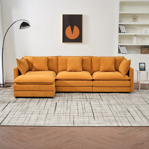 English Elm Modular cloud-inspired sectional sofa with chenille upholstery, deep seats, ottoman units, plush cushions Orange W2290S00013