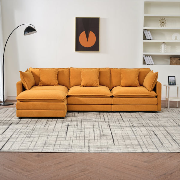 English Elm Modular cloud-inspired sectional sofa with chenille upholstery, deep seats, ottoman units, plush cushions Orange W2290S00013