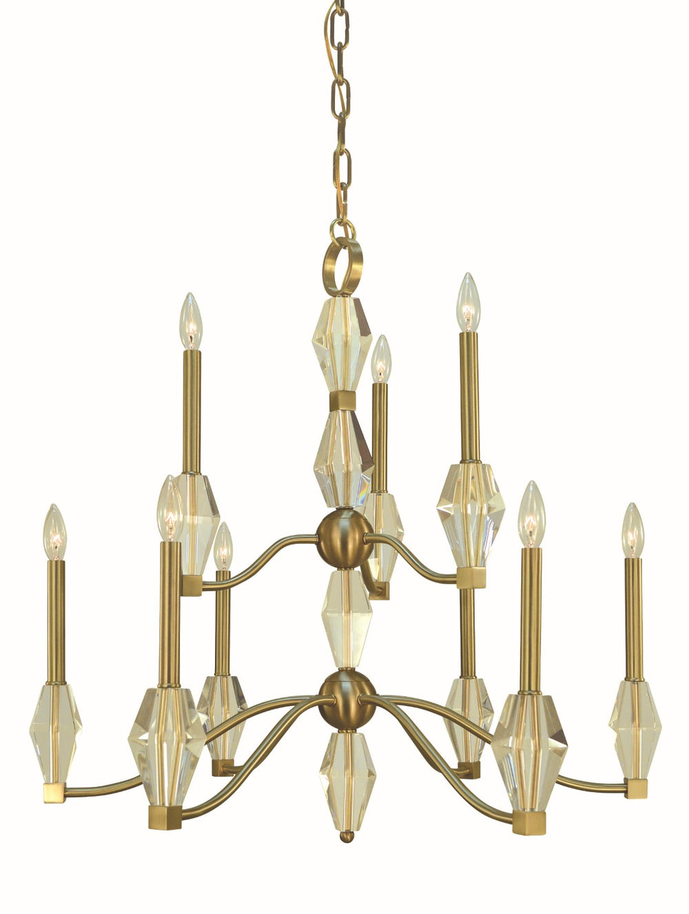 Framburg 9-light Brushed Brass Vivian Dining Chandelier - Handcrafted Elegance With Stunning Crystal Accents Brushed Brass Metal 5669 Br