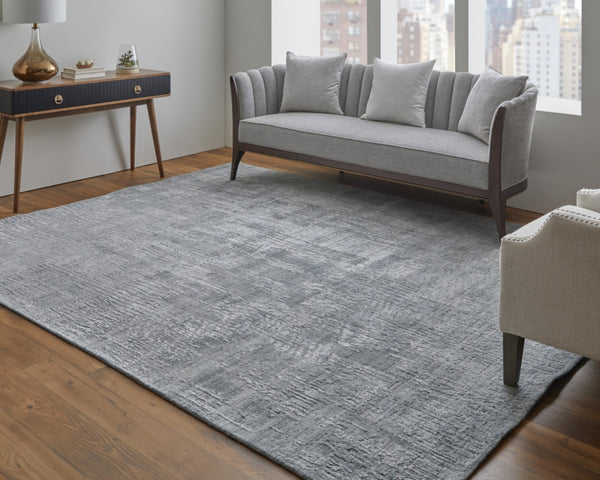 HomeRoots 3' Light Blue and Silver Abstract Area Rug - Hand-Woven Artistry for Modern Home Elegance 2' X 3' 566904