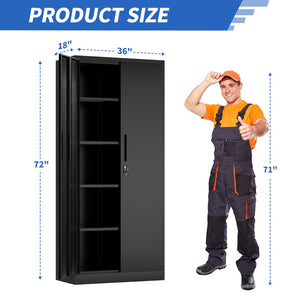 English Elm 72"h Steel Locking Storage Cabinet 4 Adjustable Shelves Powder Coated Garage Office W2735P457281