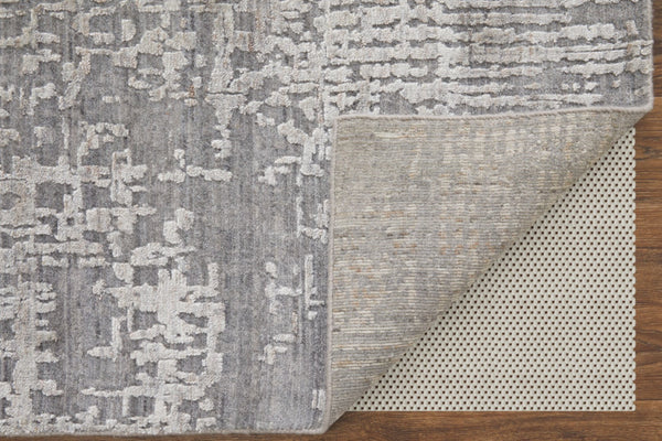 HomeRoots 3' Gray and Silver Abstract Hand-Woven Area Rug - Artisanal Craftsmanship for Modern Spaces 9' X 12' 566909