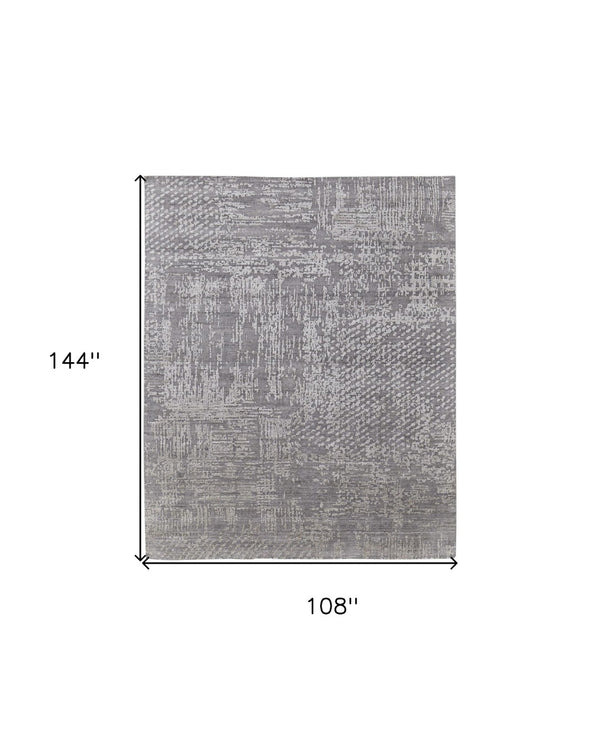HomeRoots 3' Gray and Silver Abstract Hand-Woven Area Rug - Artisanal Craftsmanship for Modern Spaces 9' X 12' 566909