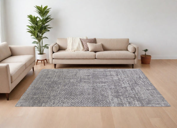 HomeRoots 3' Gray and Silver Abstract Hand-Woven Area Rug - Artisanal Craftsmanship for Modern Spaces 12' X 15' 566911
