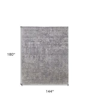 HomeRoots 3' Gray and Silver Abstract Hand-Woven Area Rug - Artisanal Craftsmanship for Modern Spaces 12' X 15' 566911