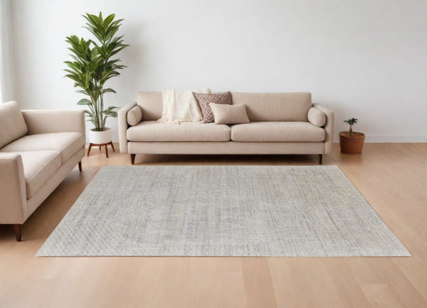 HomeRoots 3' Elegant Hand-Woven Ivory and Gray Abstract Area Rug for Transitional and Bohemian Spaces 9' X 12' 566917