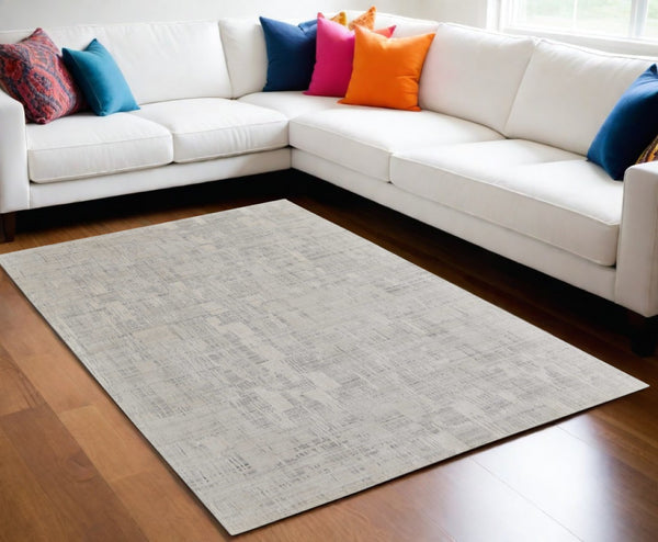 HomeRoots 3' Hand-Woven Ivory and Gray Abstract Area Rug - Unique, Cozy, and Perfect for Modern Interiors 5' X 8' 566923