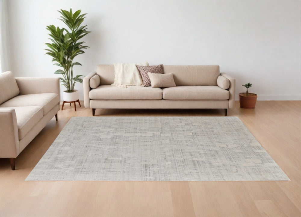 HomeRoots 3' Hand-Woven Ivory and Gray Abstract Area Rug - Unique, Cozy, and Perfect for Modern Interiors 10' X 14' 566926
