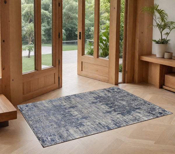 HomeRoots 3' Blue and Ivory Abstract Hand-Woven Area Rug – Artisanal Charm for Modern Coastal Interiors 3' X 5' 566929