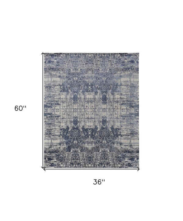 HomeRoots 3' Blue and Ivory Abstract Hand-Woven Area Rug – Artisanal Charm for Modern Coastal Interiors 3' X 5' 566929