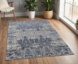 HomeRoots 3' Blue and Ivory Abstract Hand-Woven Area Rug – Artisanal Charm for Modern Coastal Interiors 4' X 6' 566930