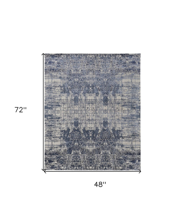 HomeRoots 3' Blue and Ivory Abstract Hand-Woven Area Rug – Artisanal Charm for Modern Coastal Interiors 4' X 6' 566930