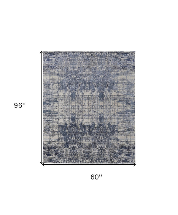 HomeRoots 3' Blue and Ivory Abstract Hand-Woven Area Rug – Artisanal Charm for Modern Coastal Interiors 5' X 8' 566931