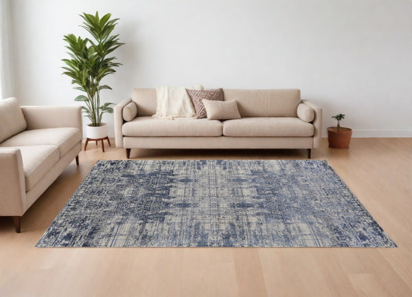 HomeRoots 3' Blue and Ivory Abstract Hand-Woven Area Rug – Artisanal Charm for Modern Coastal Interiors 8' X 10' 566932