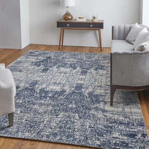 HomeRoots 3' Blue and Ivory Abstract Hand-Woven Area Rug – Artisanal Charm for Modern Coastal Interiors 9' X 12' 566933