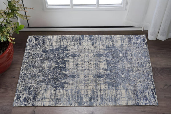 HomeRoots 3' Blue and Ivory Abstract Hand-Woven Area Rug – Artisanal Charm for Modern Coastal Interiors 2' X 3' 566936