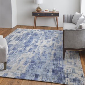 Homeroots 3' Blue Abstract Hand Woven Distressed Area Rug – Unique Wool Blend, Stylish Texture For Any Space Blue Wool Blend 566937