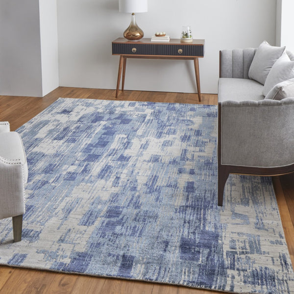 Homeroots 3' Blue Abstract Hand Woven Distressed Area Rug – Unique Wool Blend, Stylish Texture For Any Space Blue Wool Blend 566937