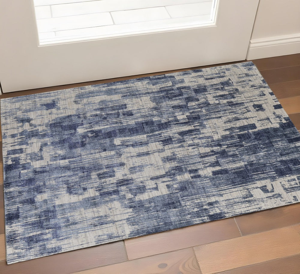 HomeRoots 3' Blue and Ivory Abstract Hand-Woven Area Rug - Artisan Crafted for Modern Elegance and Comfort 3' X 5' 566937