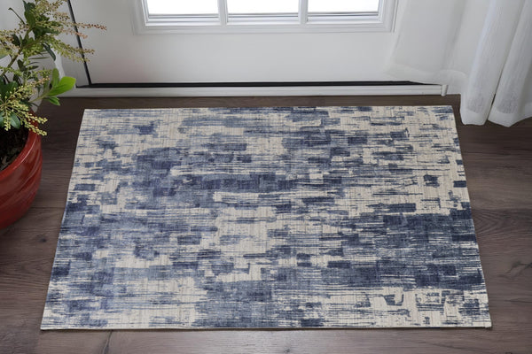 Homeroots 3' Blue Abstract Hand Woven Distressed Area Rug – Unique Wool Blend, Stylish Texture For Any Space Blue Wool Blend 566937