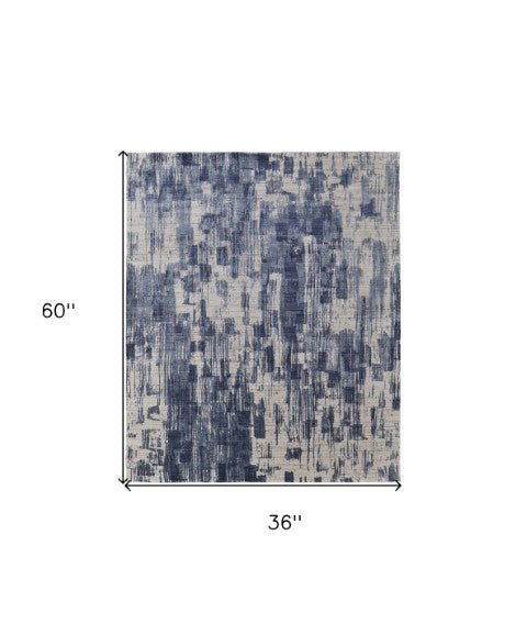 Homeroots 3' Blue Abstract Hand Woven Distressed Area Rug – Unique Wool Blend, Stylish Texture For Any Space Blue Wool Blend 566937