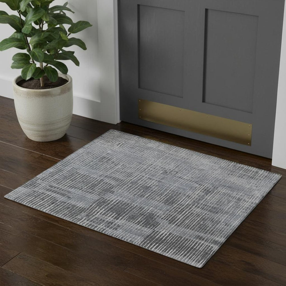 HomeRoots 3' X 5' Handwoven Blue Ivory Gray Abstract Area Rug - Distressed Design for Elegant Home Spaces 566945