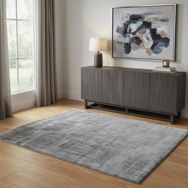 HomeRoots 4' X 6' Handwoven Blue Ivory Gray Abstract Area Rug - Distressed Modern Design for Any Room Style 566946