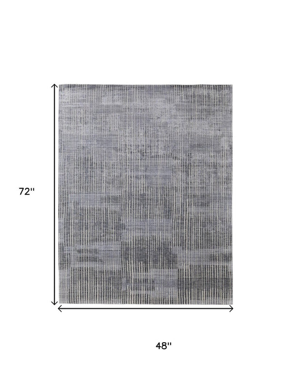 HomeRoots 4' X 6' Handwoven Blue Ivory Gray Abstract Area Rug - Distressed Modern Design for Any Room Style 566946