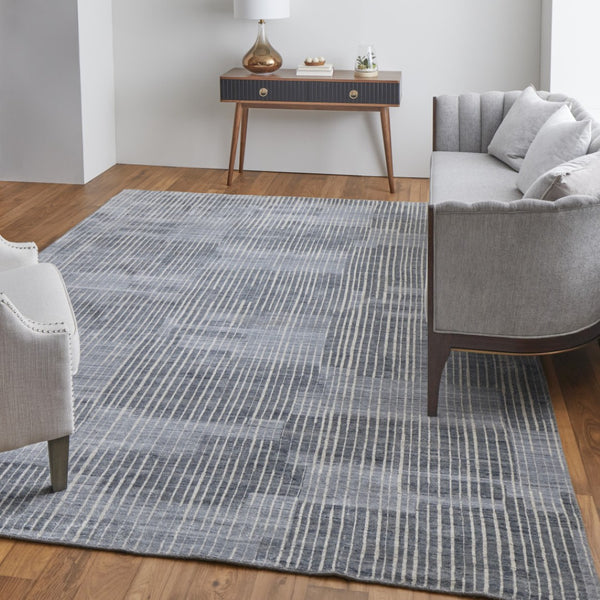 HomeRoots 8' X 10' Hand Woven Blue Ivory Gray Abstract Area Rug - Distressed Design for Comfort & Style 566948