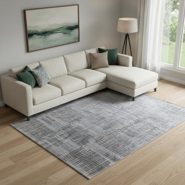 HomeRoots 8' X 10' Hand Woven Blue Ivory Gray Abstract Area Rug - Distressed Design for Comfort & Style 566948