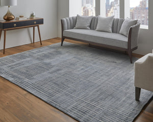 HomeRoots 9' X 12' Hand-Woven Blue Ivory Gray Abstract Area Rug - Distressed Design for Modern Spaces 566949