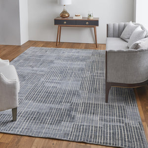 HomeRoots 9' X 12' Hand-Woven Blue Ivory Gray Abstract Area Rug - Distressed Design for Modern Spaces 566949