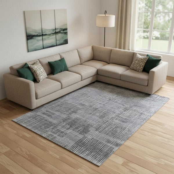 HomeRoots 9' X 12' Hand-Woven Blue Ivory Gray Abstract Area Rug - Distressed Design for Modern Spaces 566949
