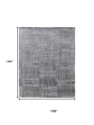 HomeRoots 9' X 12' Hand-Woven Blue Ivory Gray Abstract Area Rug - Distressed Design for Modern Spaces 566949