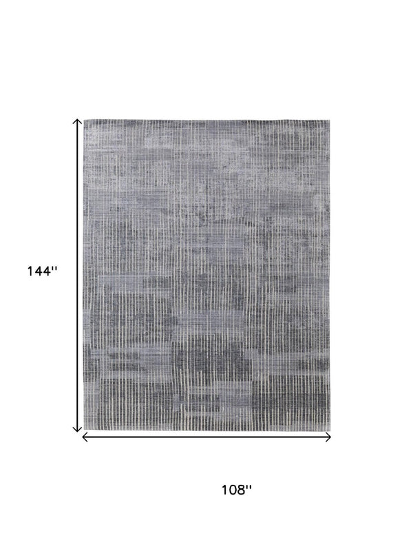 HomeRoots 9' X 12' Hand-Woven Blue Ivory Gray Abstract Area Rug - Distressed Design for Modern Spaces 566949