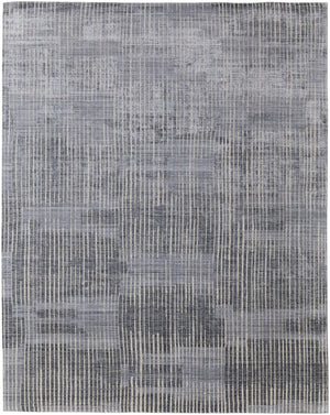 HomeRoots 9' X 12' Hand-Woven Blue Ivory Gray Abstract Area Rug - Distressed Design for Modern Spaces 566949