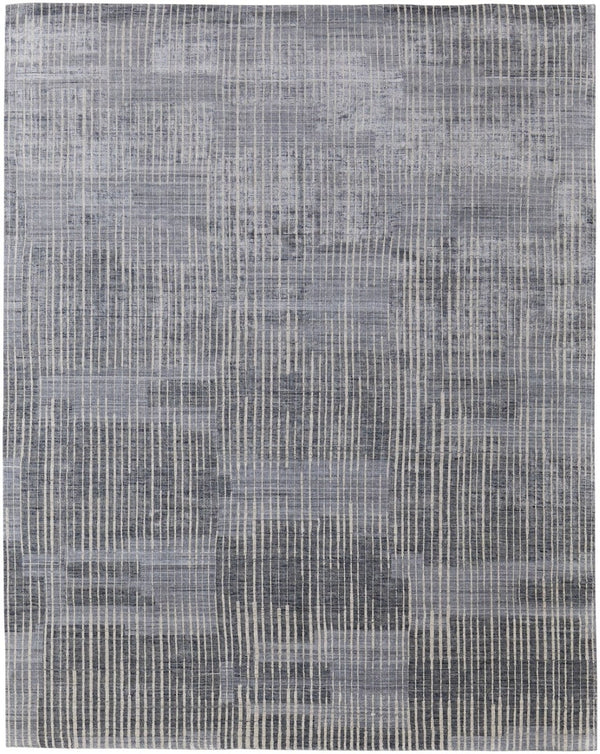 HomeRoots 9' X 12' Hand-Woven Blue Ivory Gray Abstract Area Rug - Distressed Design for Modern Spaces 566949