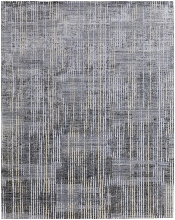 HomeRoots 9' X 12' Hand-Woven Blue Ivory Gray Abstract Area Rug - Distressed Design for Modern Spaces 566949